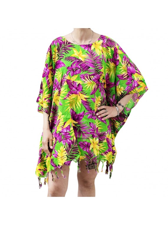 Tunique Femme vert et violet motifs florals
