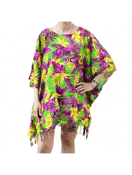 Tunique Femme vert et violet motifs florals