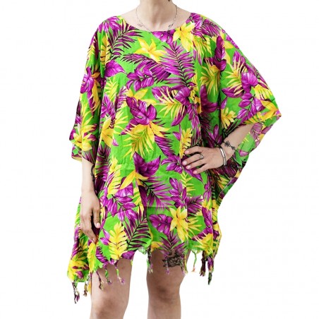 Tunique Femme vert et violet motifs florals