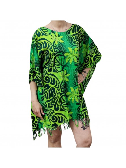 Tunique Femme couleur verte motifs taotuage et fleurs de tiaré