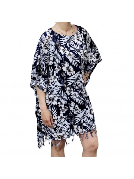 Tunique Femme couleur bleu marine motif jungle tropicale