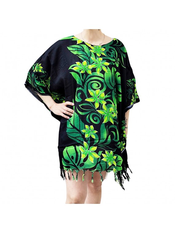 Tunique Femme noir et vert motifs fleurs des iles