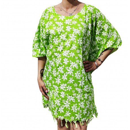 Tunique couleur verte pour Femme motifs  petites fleurs de  tiaré