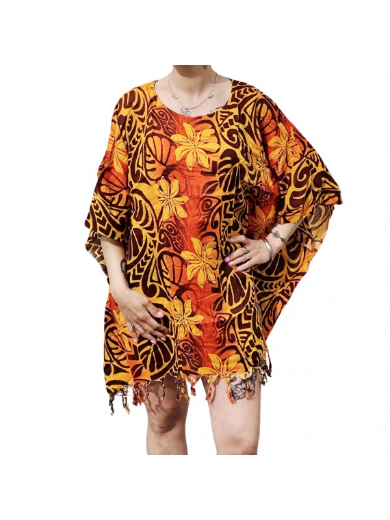 Tunique Femme couleur marron motifs tatouage et fleurs de tiaré
