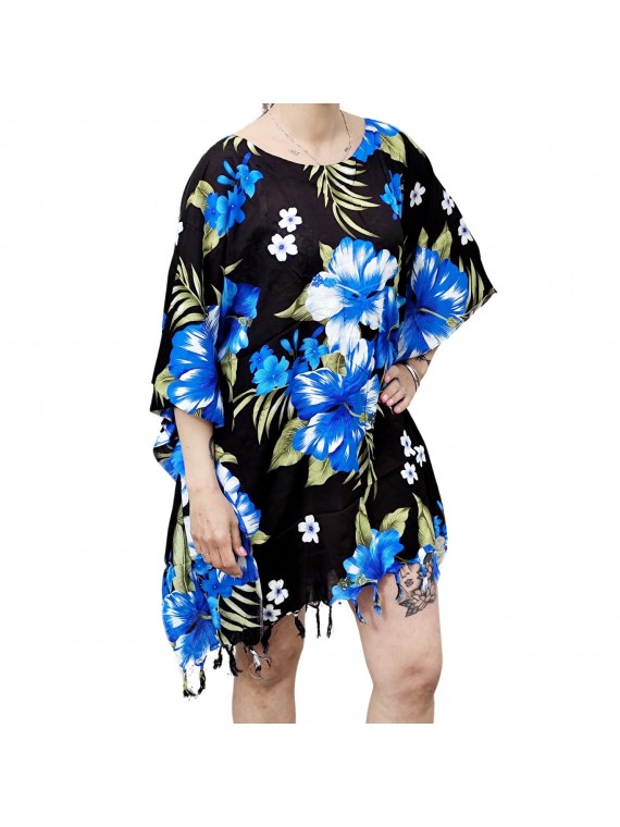 Tunique Femme couleur noir et bleu motifs imprimés plage