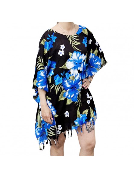 Tunique Femme couleur noir et bleu motifs imprimés plage