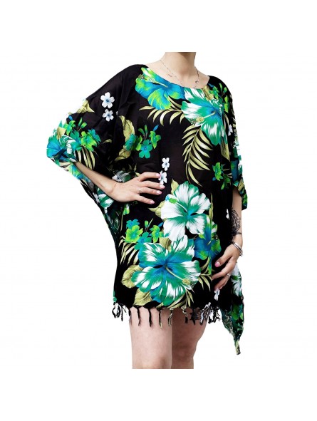 Tunique Femme couleur noir et verte motifs plage