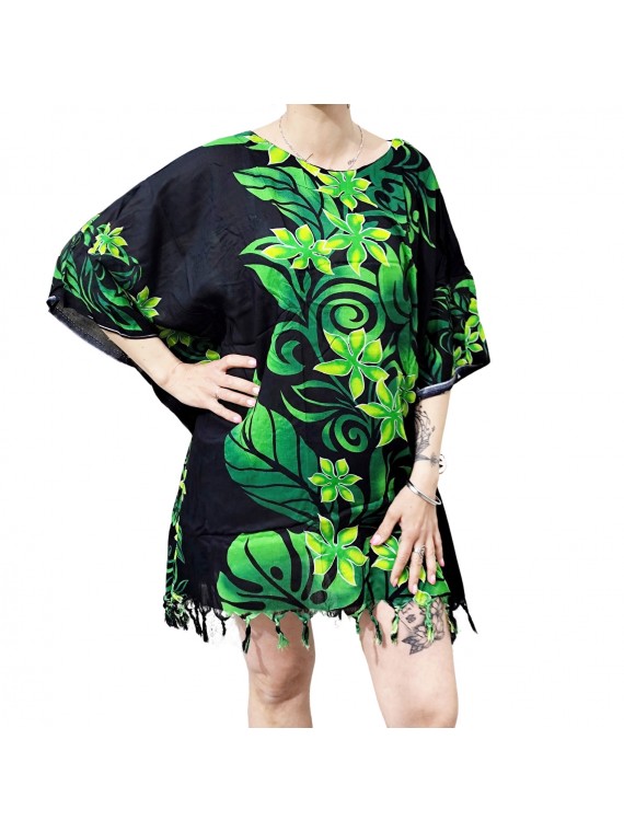 Tunique Femme noir et vert motifs fleurs des iles