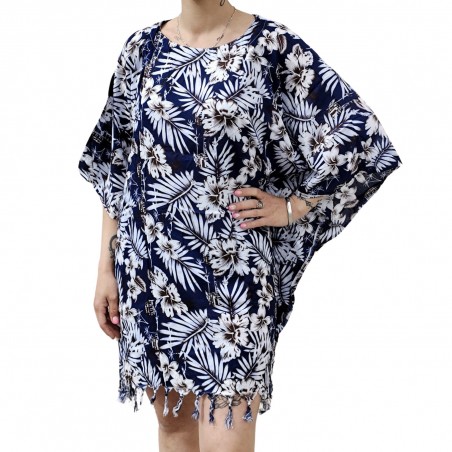 Tunique Femme couleur bleu marine motif jungle tropicale