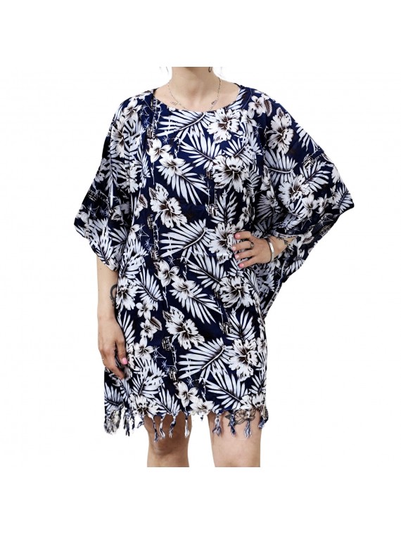 Tunique Femme couleur bleu marine motif jungle tropicale