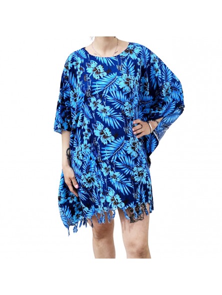 Tunique Femme couleur Bleu Turquoise motifs plage tahitienne