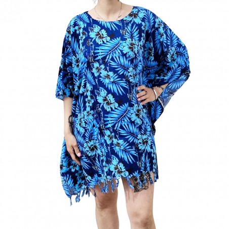 Tunique Femme couleur Bleu Turquoise motifs plage tahitienne