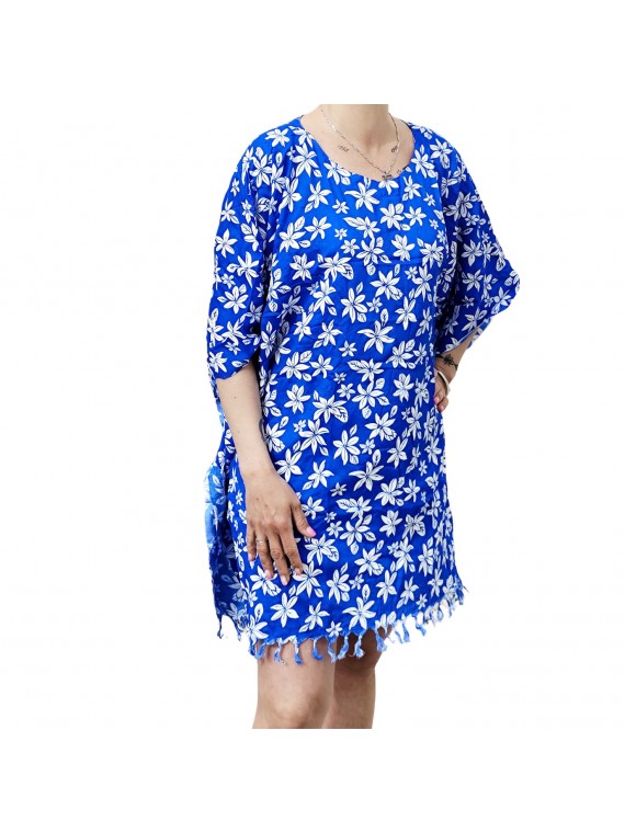 Tunique couleur bleu Femme motifs fleurs de petite tiaré