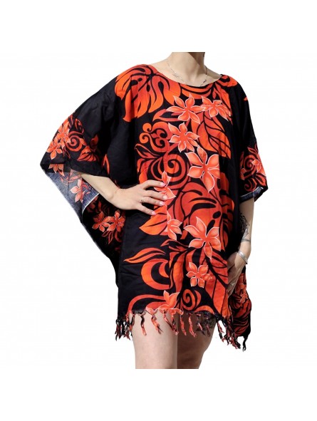 Tunique Femme couleur noir et rouge motifs fleurs tropical