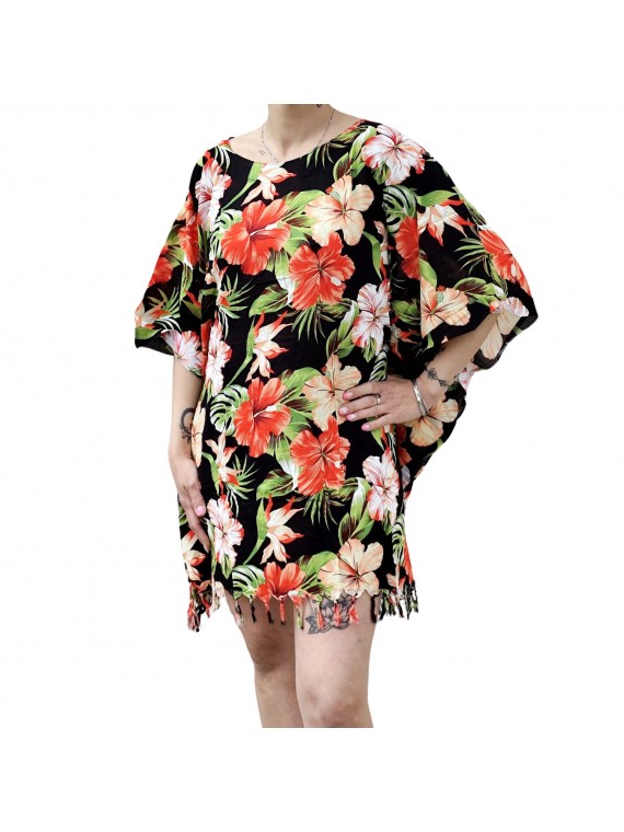 Tunique couleur Noire pour Femme motifs hibiscus saison été