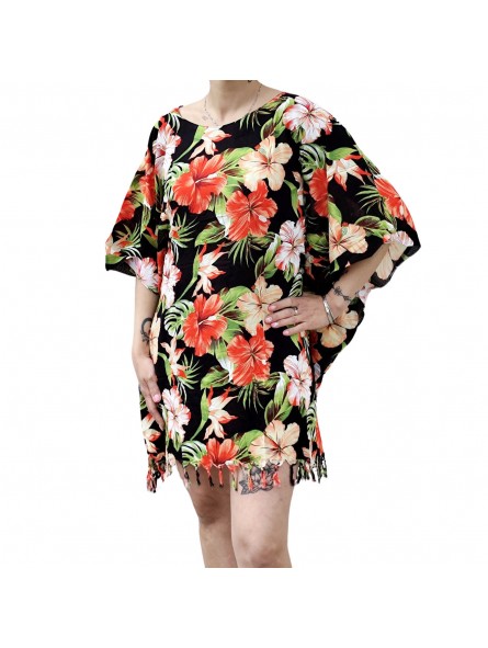 Tunique couleur Noire pour Femme motifs hibiscus saison été