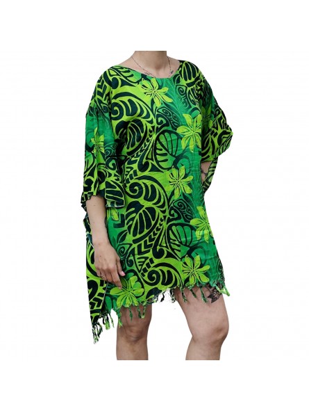 Tunique Femme couleur verte motifs taotuage et fleurs de tiaré