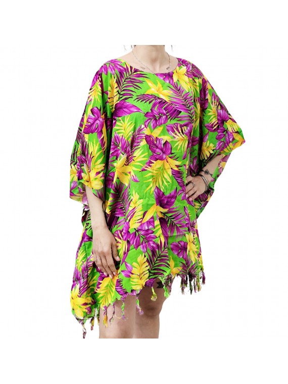Tunique Femme vert et violet motifs florals
