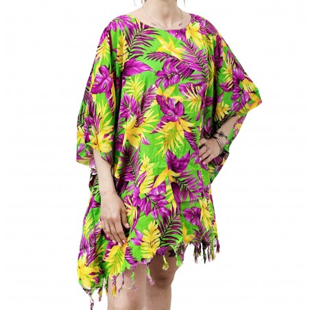 Tunique Femme vert et violet motifs florals