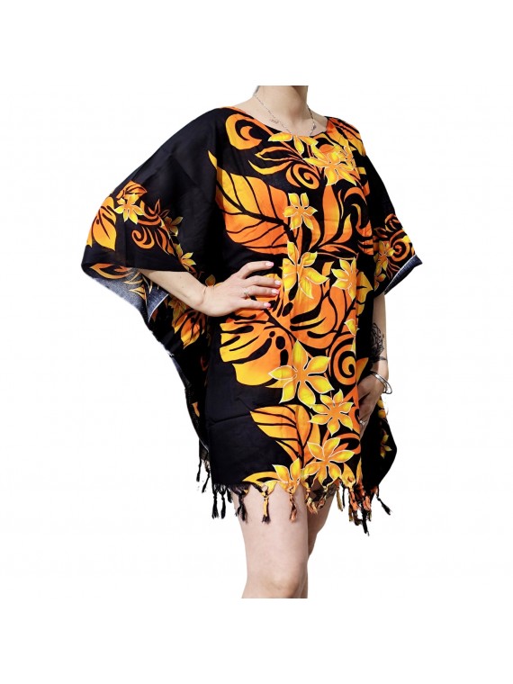 Tunique Femme couleur noir et or motif fleurs