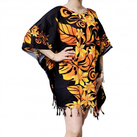 Tunique Femme couleur noir et or motif fleurs