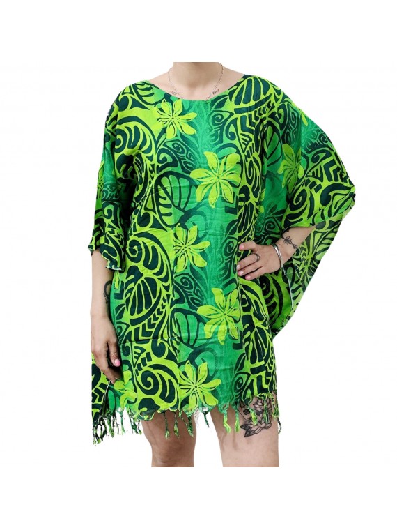 Tunique Femme couleur verte motifs taotuage et fleurs de tiaré