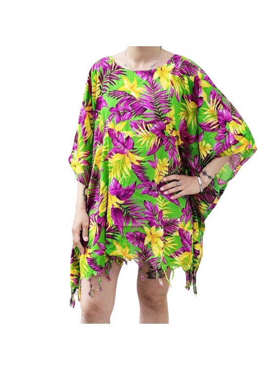 Tunique Femme vert et violet motifs florals