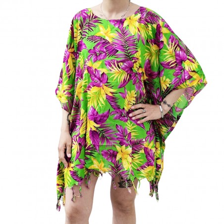 Tunique Femme vert et violet motifs florals