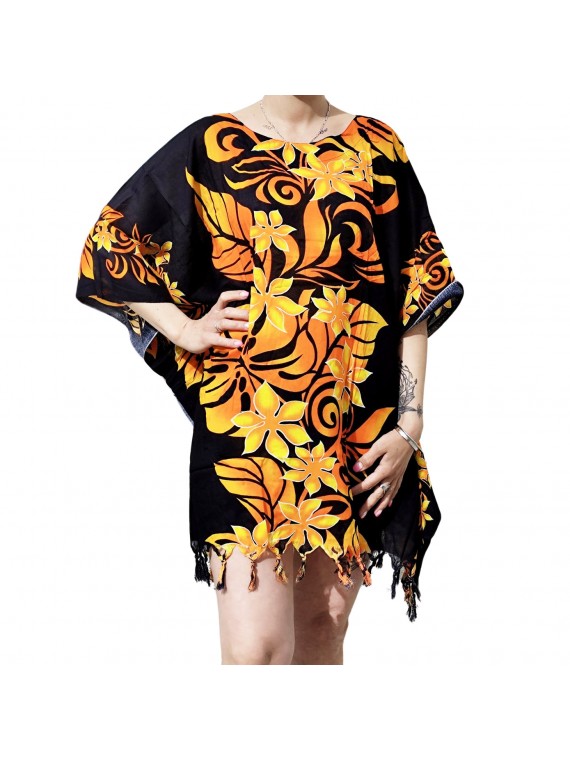 Tunique Femme couleur noir et or motif fleurs