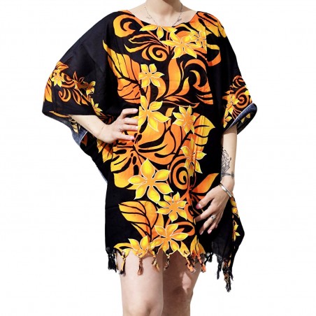 Tunique Femme couleur noir et or motif fleurs