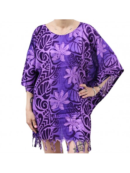 Tunique Femme couleur violette motifs tatouage et fleurs de tiaré