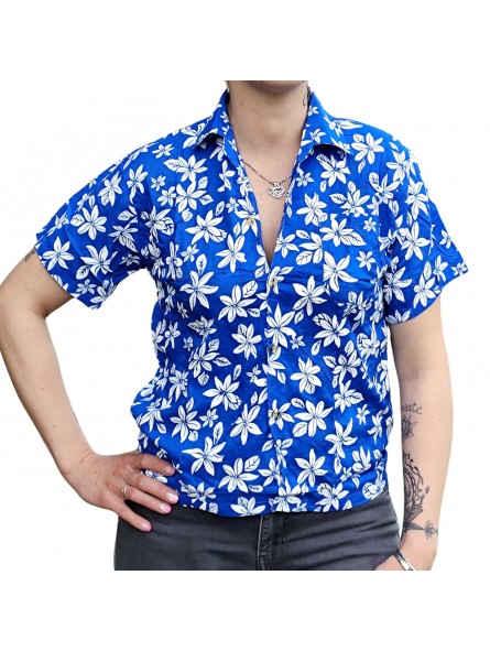 Chemisier floral aux fleurs de petite tiaré bleu