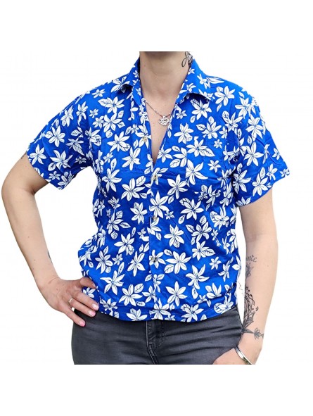 Chemisier floral aux fleurs de petite tiaré bleu