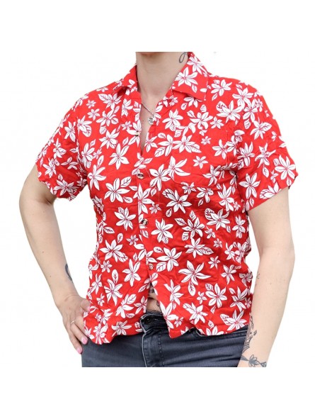 Chemisier floral aux fleurs de petite tiaré rouge