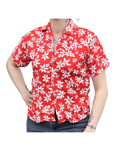 Chemisier floral aux fleurs de petite tiaré rouge