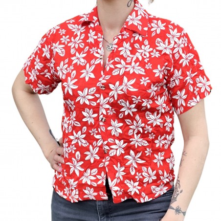 Chemisier floral aux fleurs de petite tiaré rouge