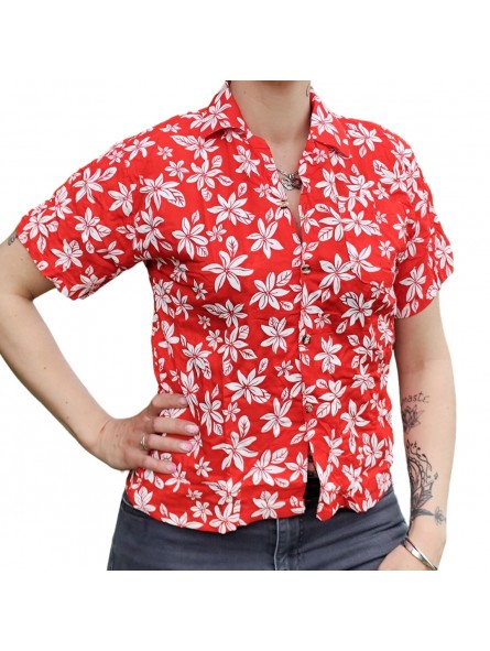 Chemisier floral aux fleurs de petite tiaré rouge