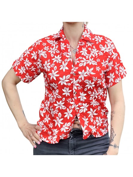 Chemisier floral aux fleurs de petite tiaré rouge