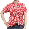 Chemisier floral aux fleurs de petite tiaré rouge