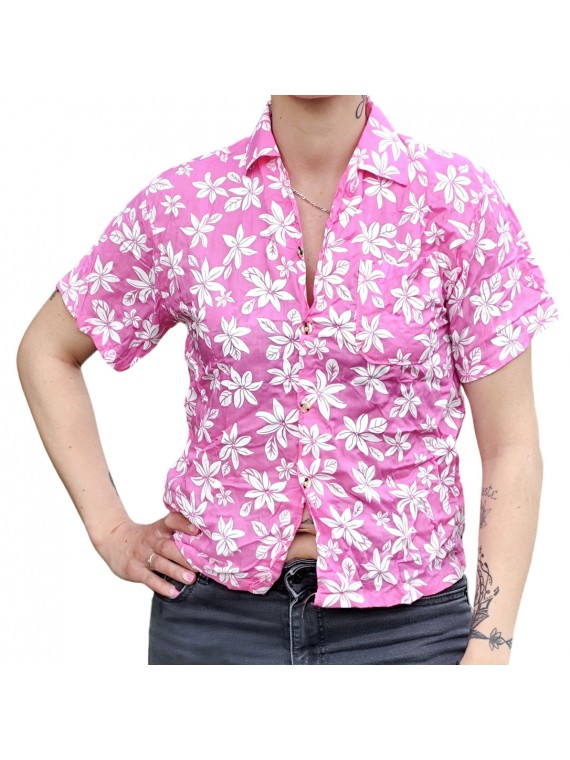 Chemisier floral aux fleurs de petite tiaré rose
