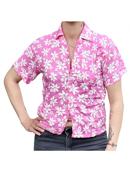 Chemisier floral aux fleurs de petite tiaré rose