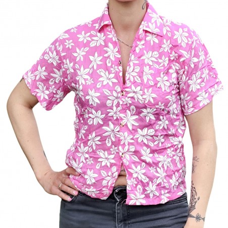 Chemisier floral aux fleurs de petite tiaré rose