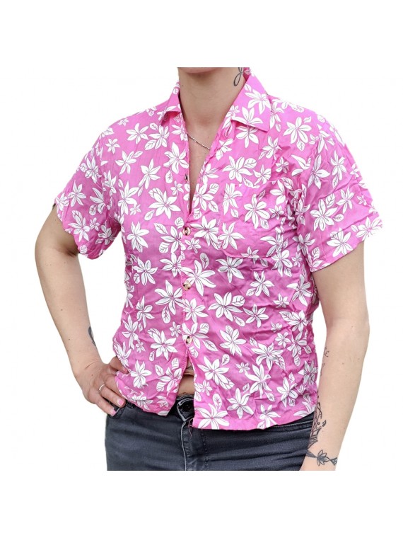 Chemisier floral aux fleurs de petite tiaré rose