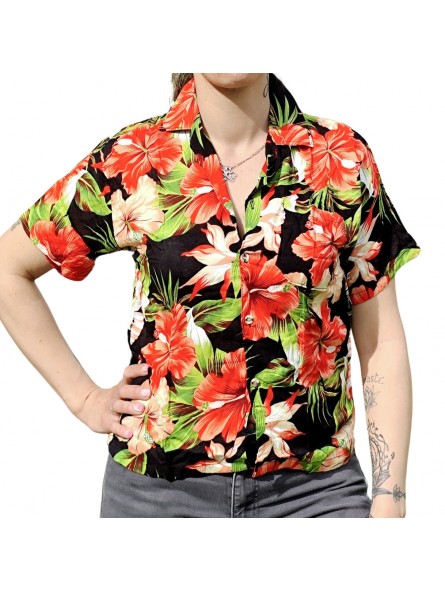 Chemisier noir aux fleurs tropicales