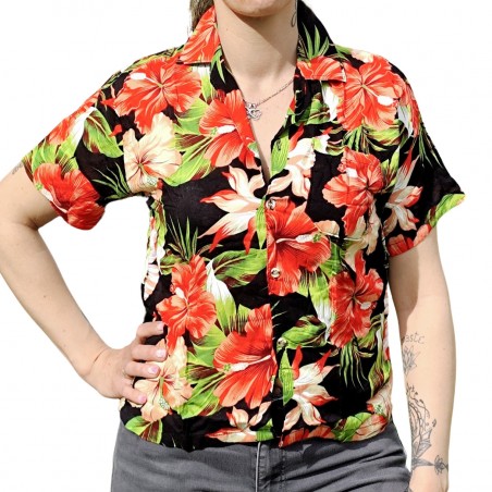Chemisier noir aux fleurs tropicales