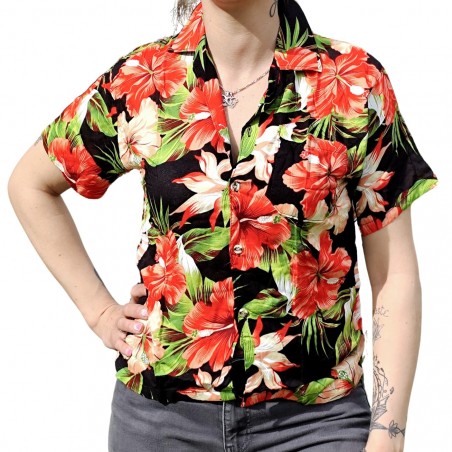 Chemisier noir aux fleurs tropicales