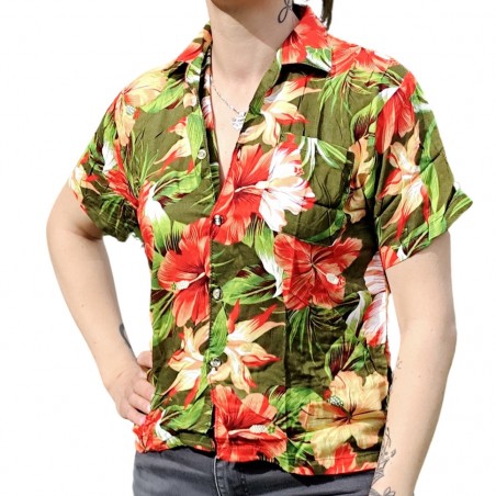 Chemisier vert foncé aux fleurs tropicales