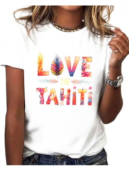 T-shirt femme blanc imprimé fleurs " Love In Tahiti"
