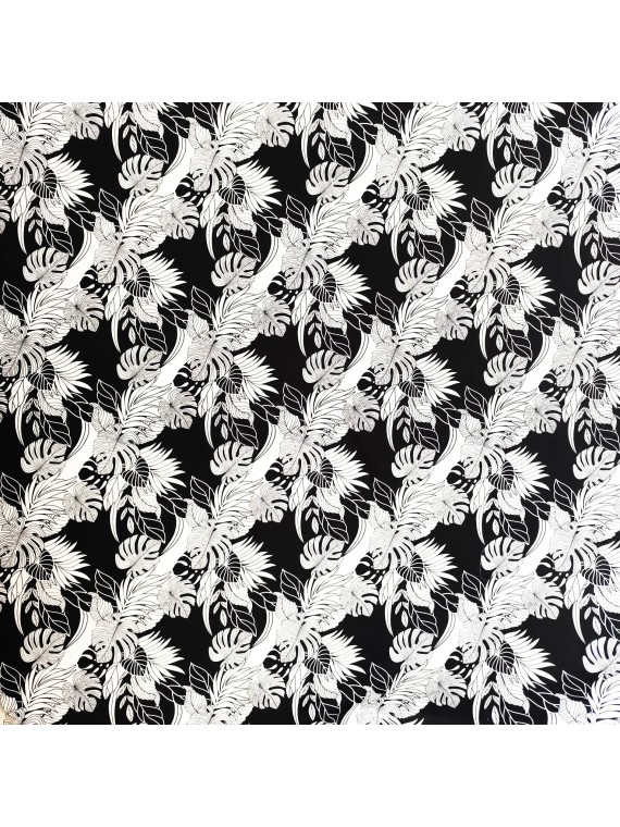Tissu noir et blanc motifs jungle tropical