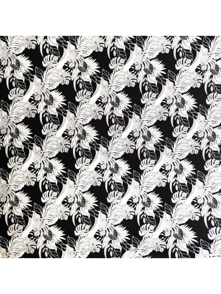 Tissu noir et blanc motifs jungle tropical
